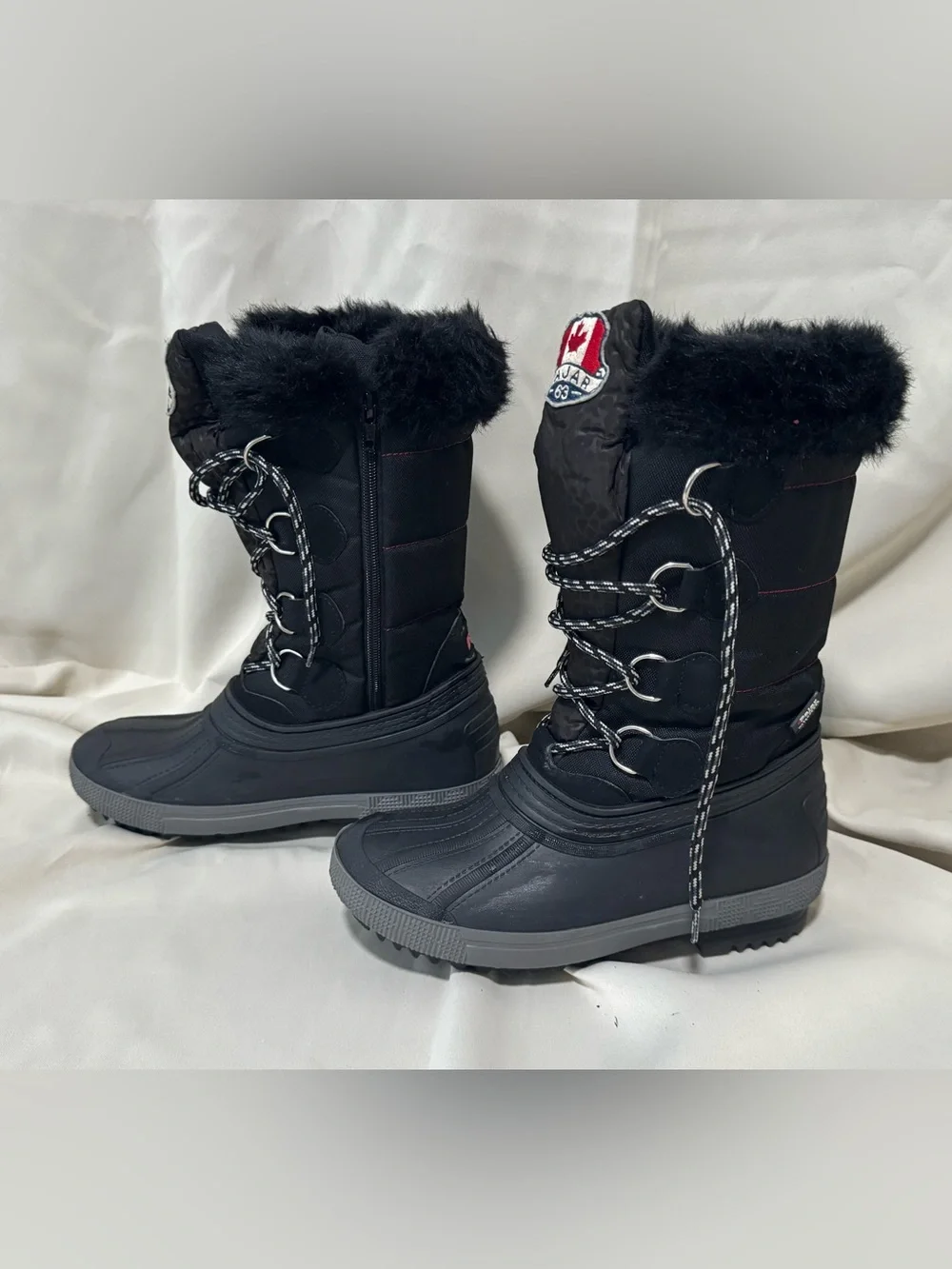 Pajar Canada Olga Women’s Waterproof Winter Snow Boots Faux Fur Lace-Up Black
